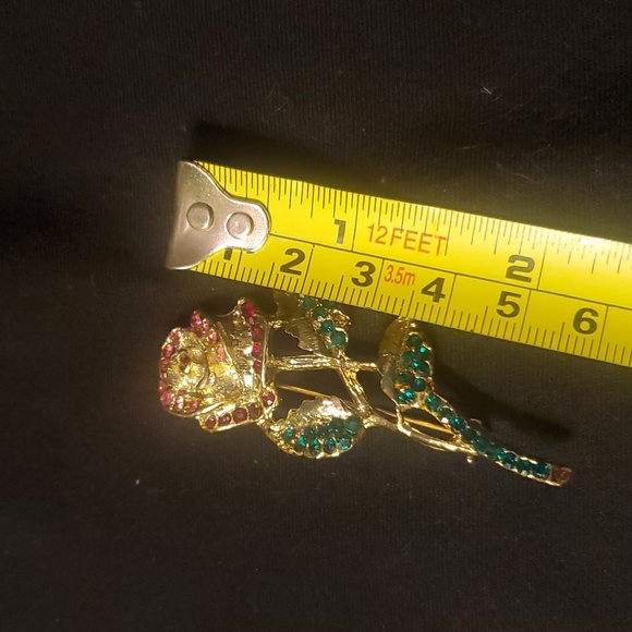 EUC Gold Rose Brooch/Pin with Pink, Red and Green Stones - Picture 5 of 6